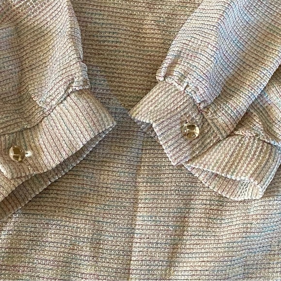 Vintage Ample Togs California Cream Pink Blue Metallic Disco Blouse Women's M - Picture 10 of 12